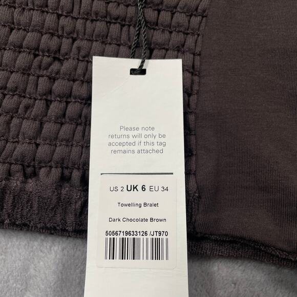 Me+Em Crop Top Womens 2 Brown Towelling Bralette Smocked Terry Cloth Minimal New - Picture 4 of 10